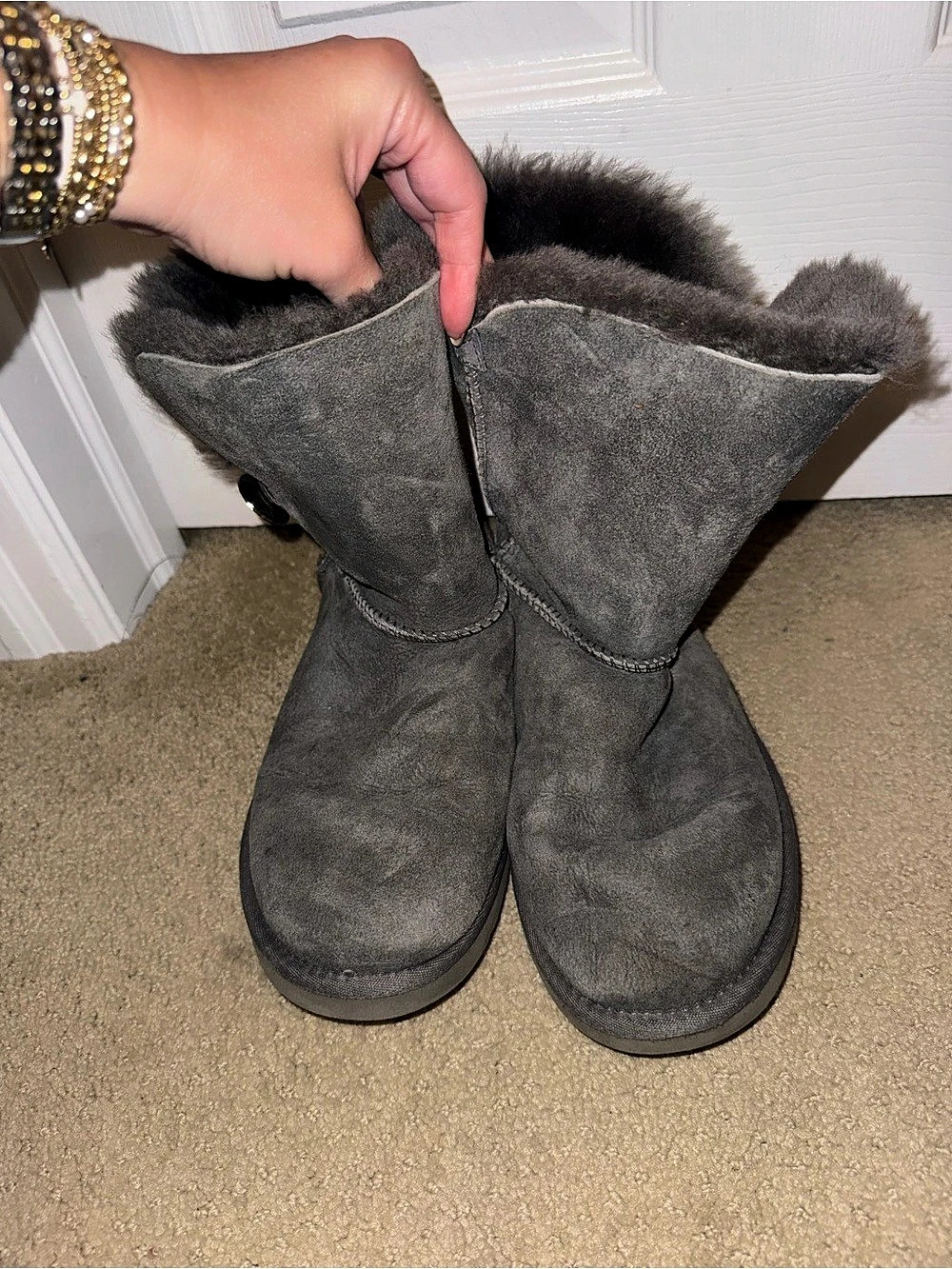 UGG Bailey Button Bling Boot Gray Winter Boots